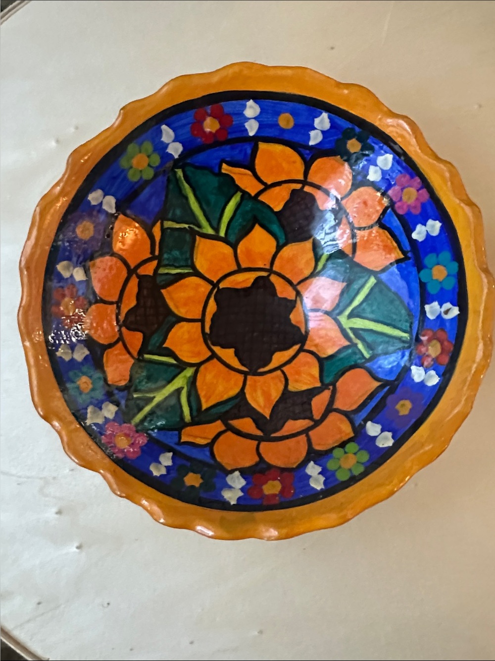 Mexican Talavera Signed Vintage trinket bowl vibrant colors.
